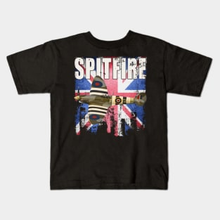 Spitfire Aircraft Plane WW2 RAF Airplane Union Jack Flag Kids T-Shirt